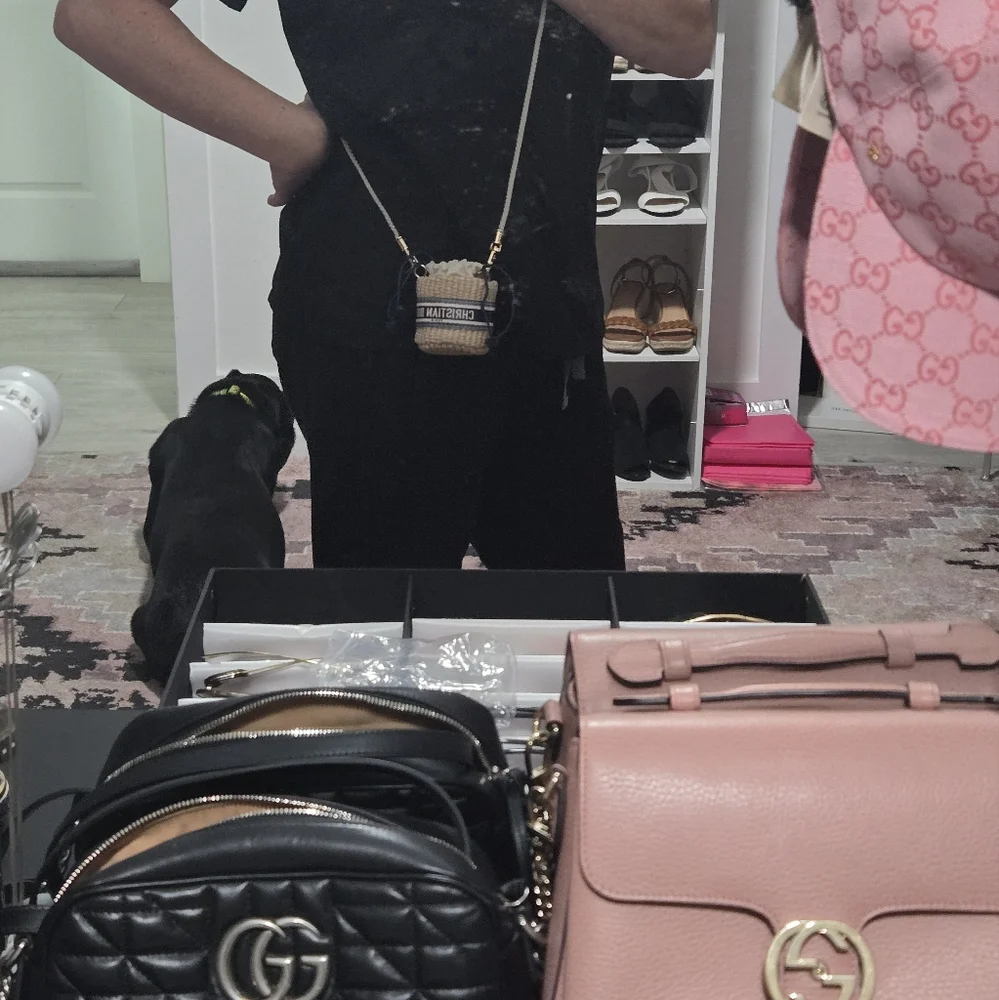 Dior Straw Bucket Crossbody Bag with Navy Logo Band and Gold Hardware - Picture 8 of 10